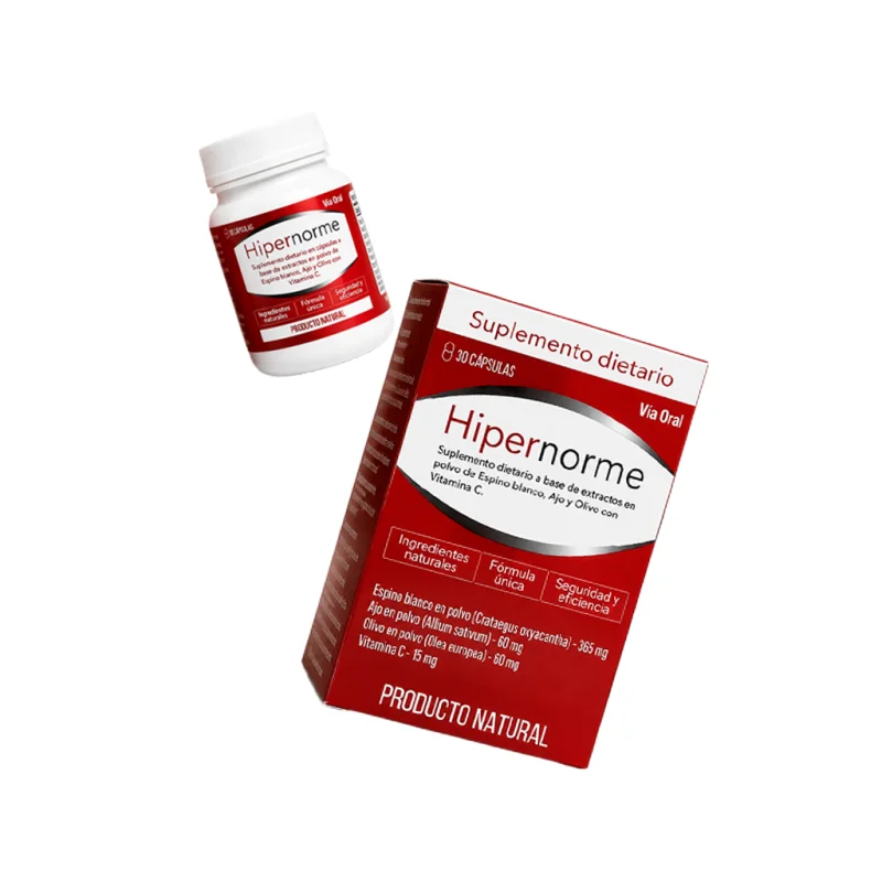 Hipernorme — caja y frasco del suplemento dietario, vía oral